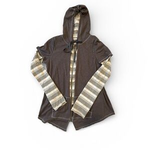 Yag Couture women’s Shabby chic layered zip up hoodie gray/white size large